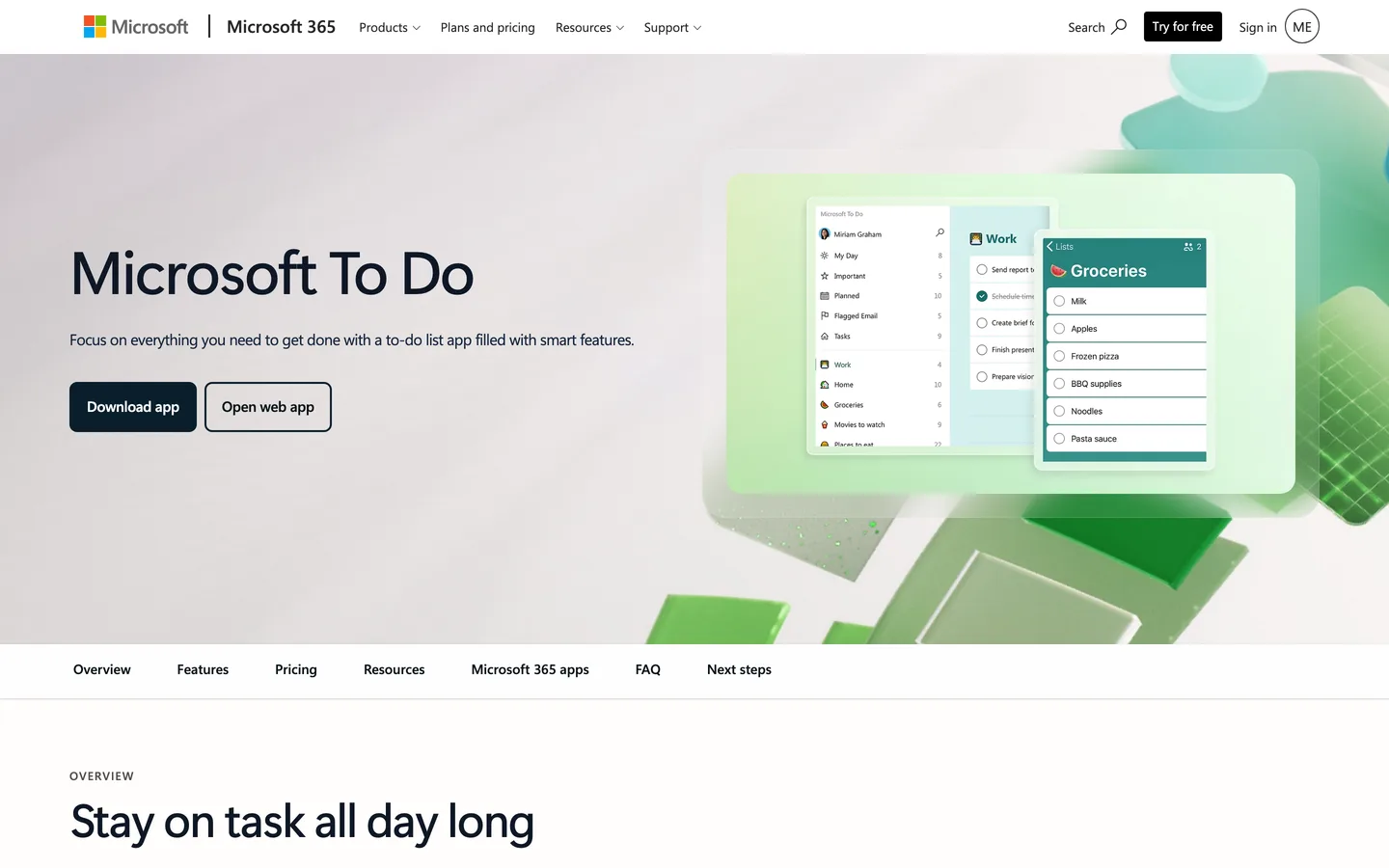 Microsoft To Do homepage