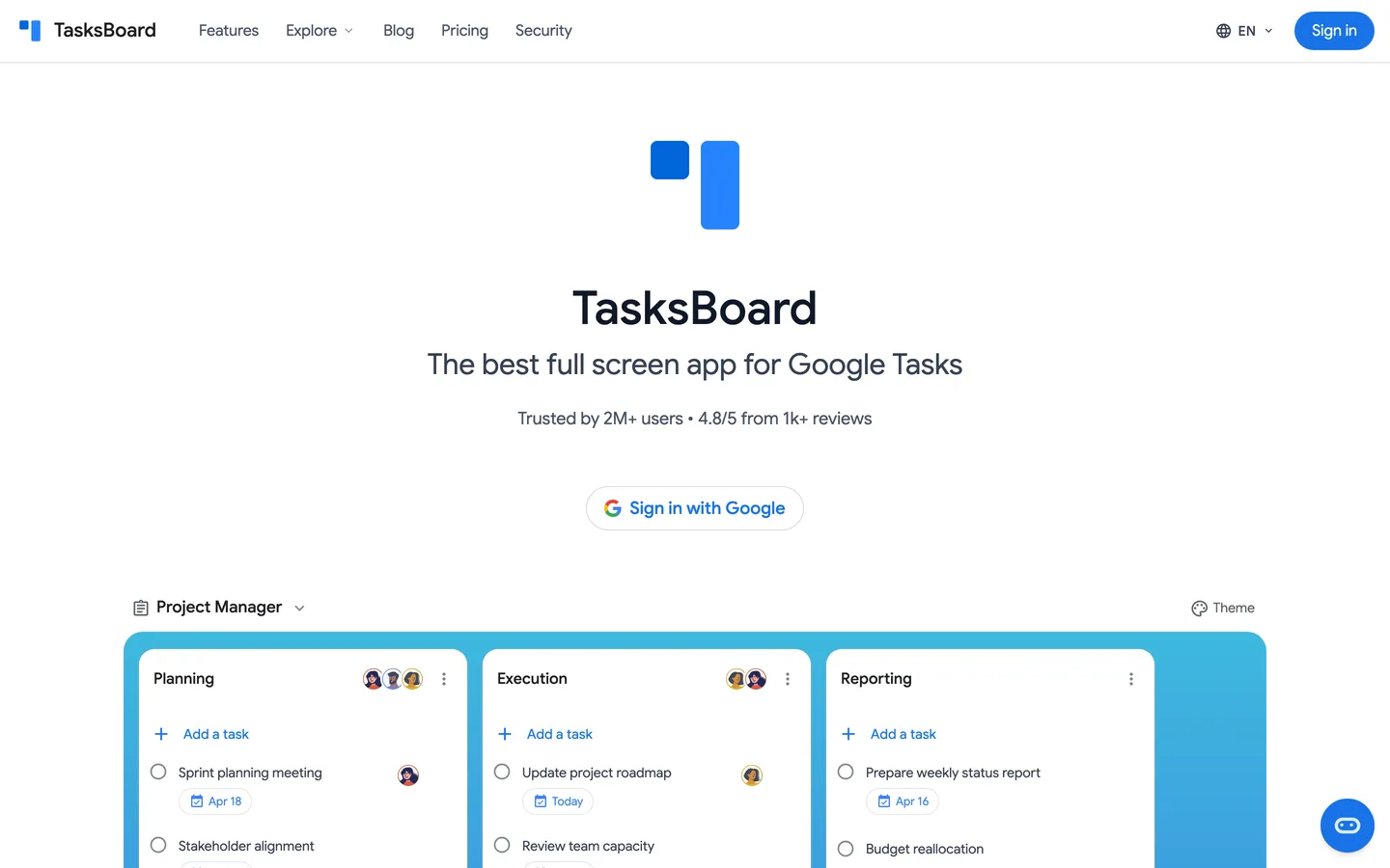 TasksBoard homepage