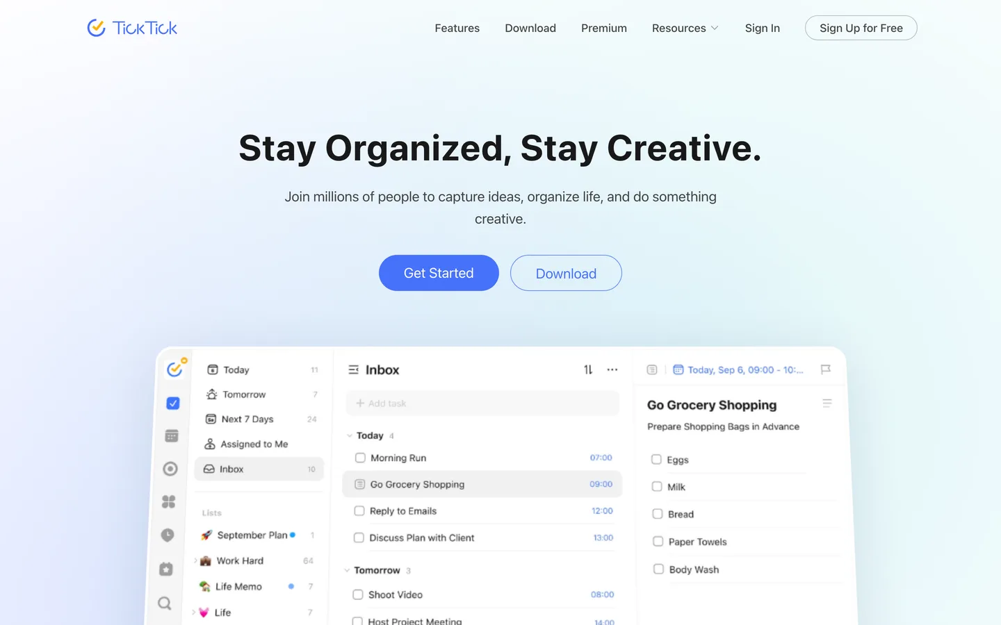 TickTick homepage