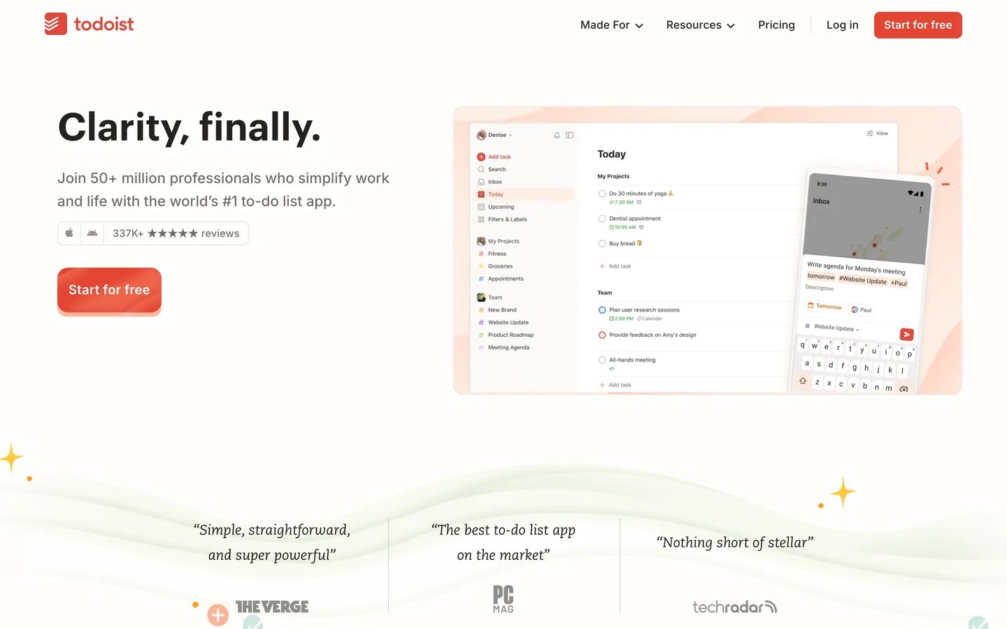 Todoist homepage