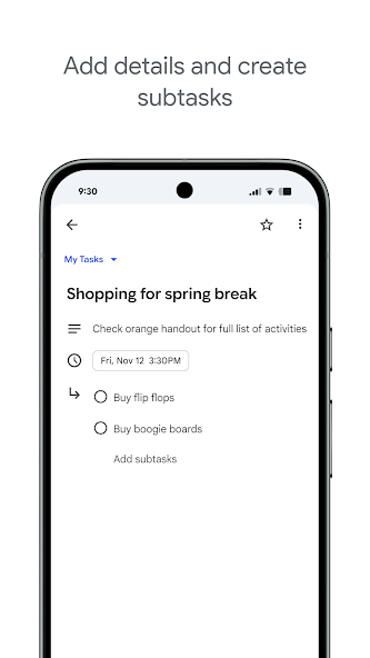 Subtasks and steps, left column screenshot