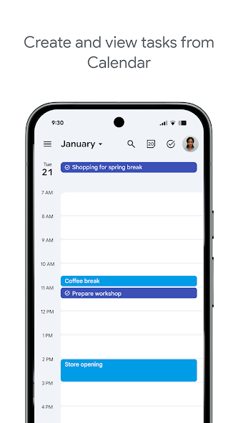 Google Calendar sync — left column screenshot