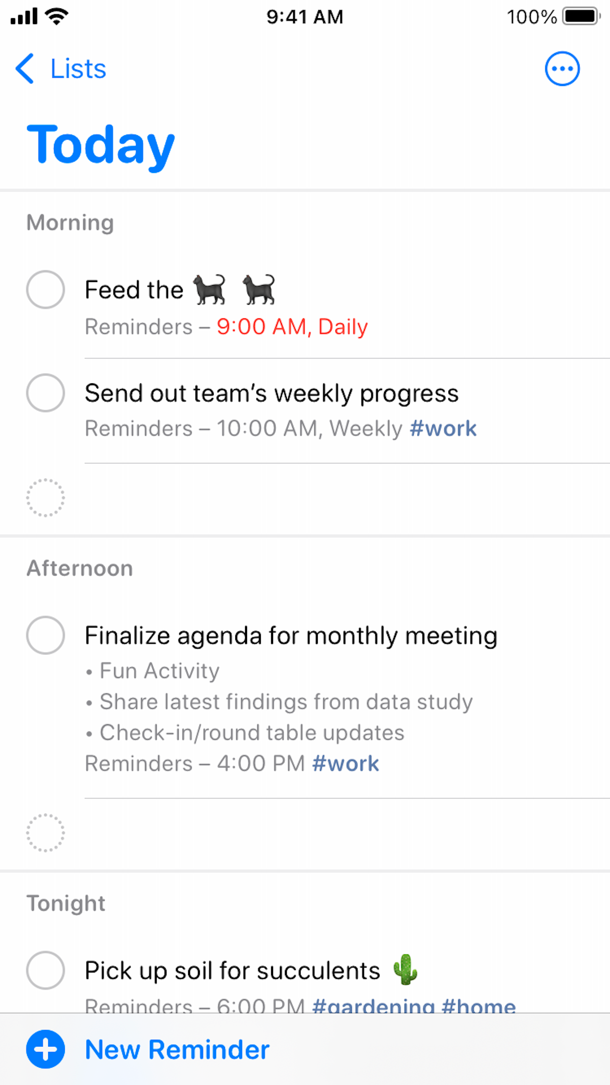 Official Apple Reminders App Store screenshot of the Today smart list